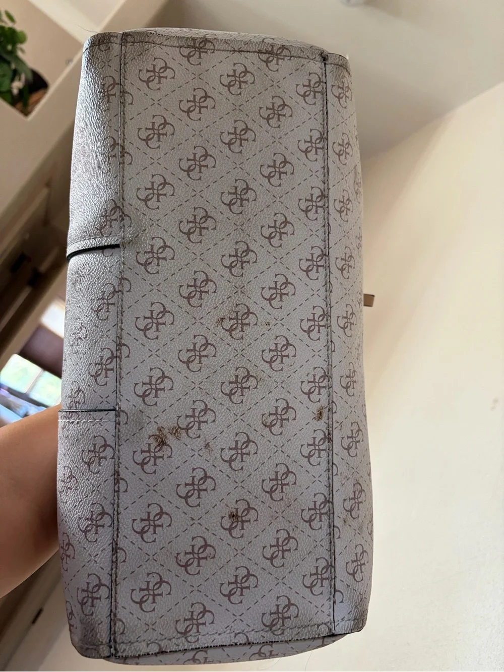 GUESS Cream and Brown Logo-Print Tote